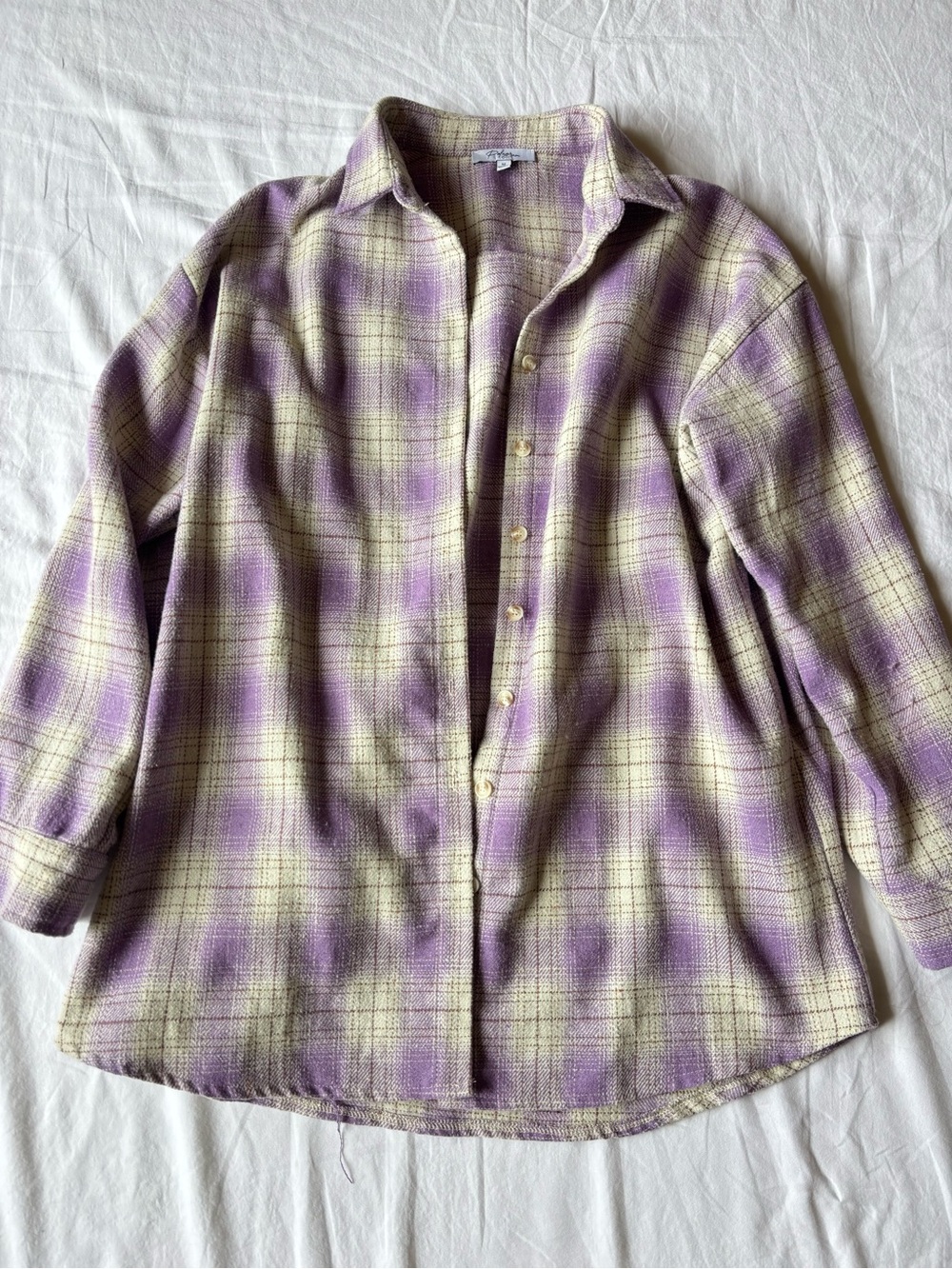 Plaid Button-Up Shacket in Lavender and Cream - Polagram in M